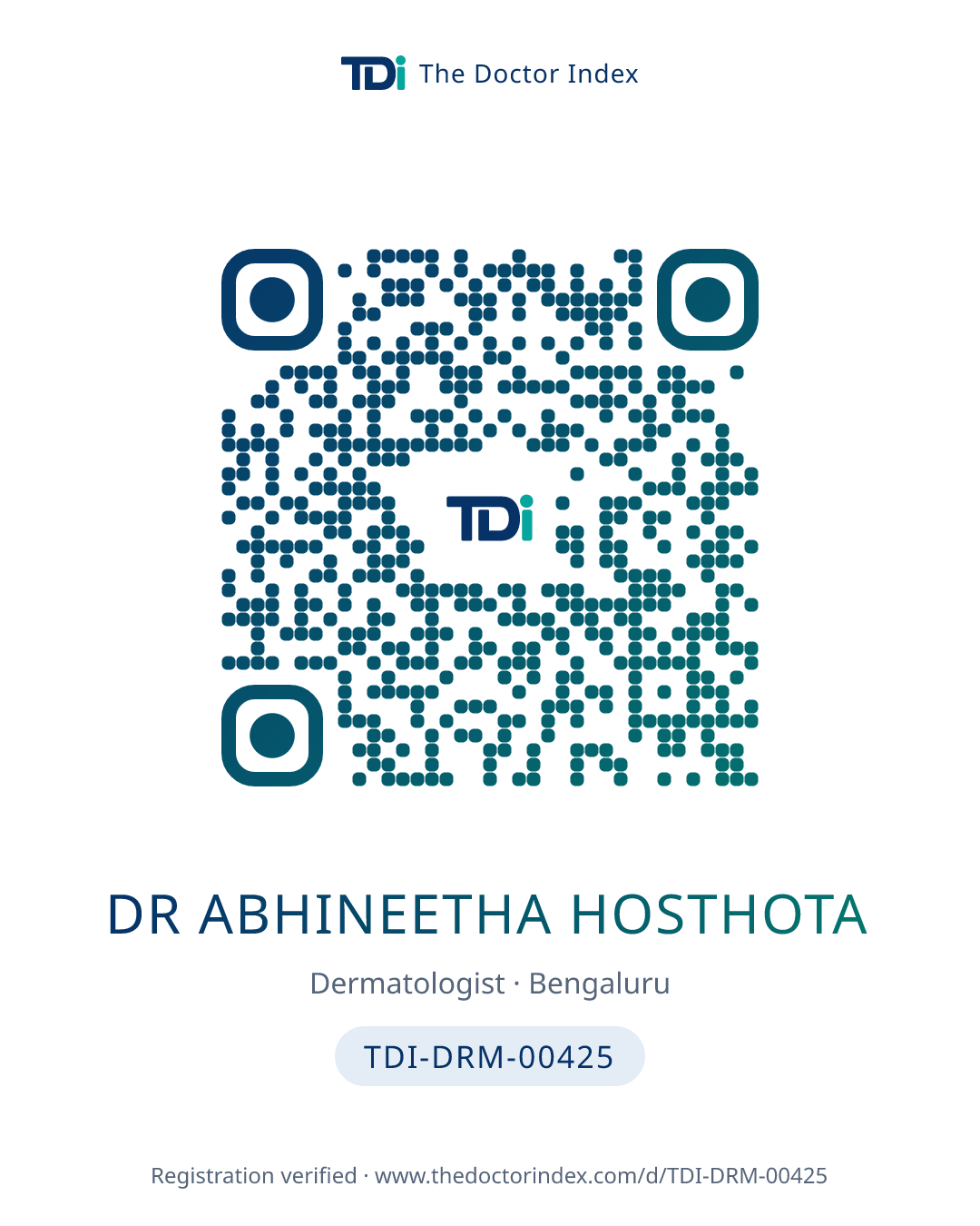 QR card for Dr Abhineetha Hosthota, TDI-DRM-00425
