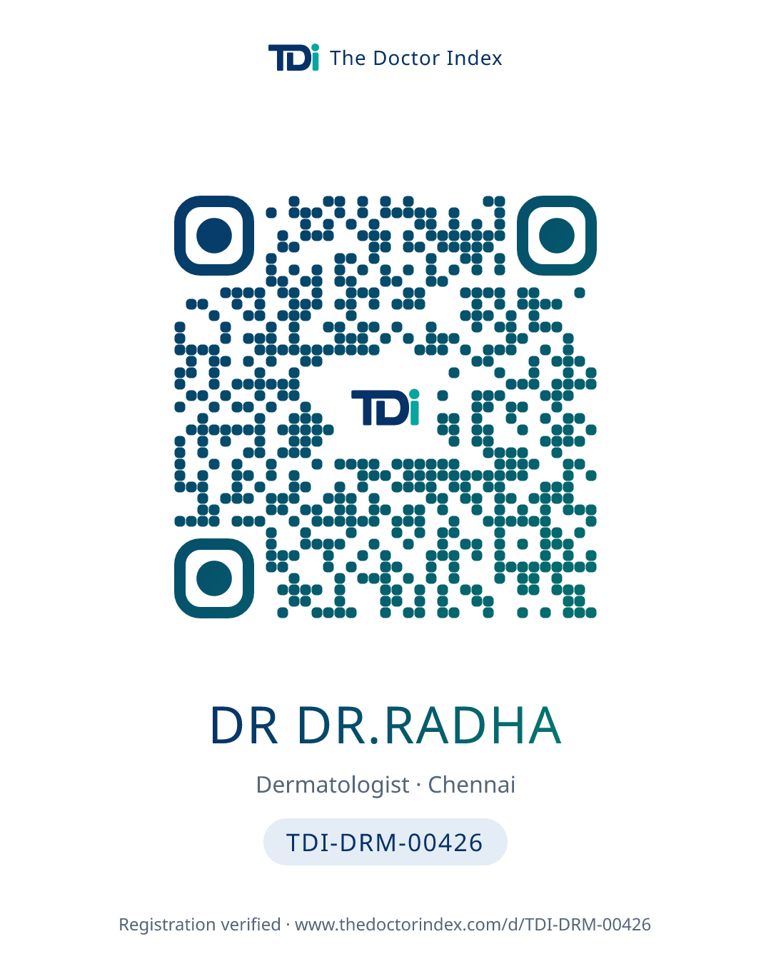 QR card for Dr Dr.radha, TDI-DRM-00426