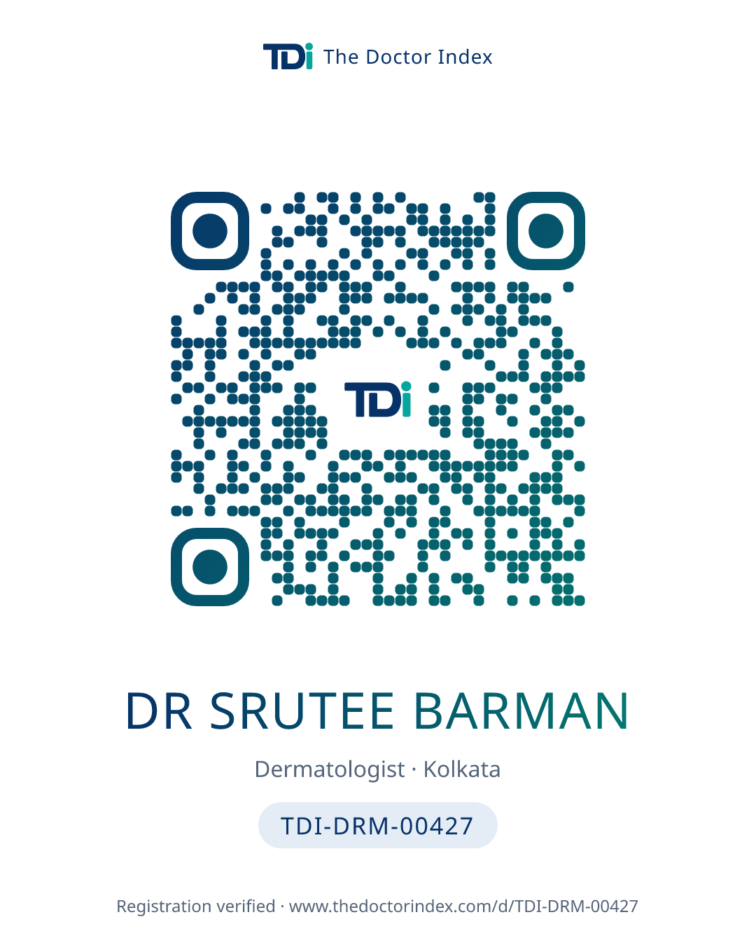 QR card for Dr Srutee Barman, TDI-DRM-00427