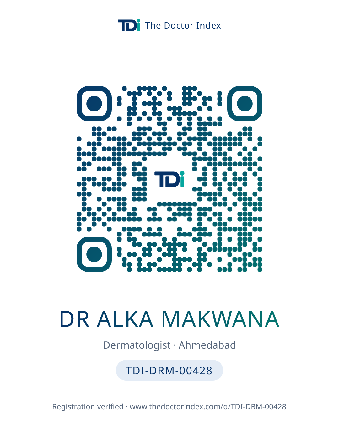 QR card for Dr ALKA MAKWANA, TDI-DRM-00428
