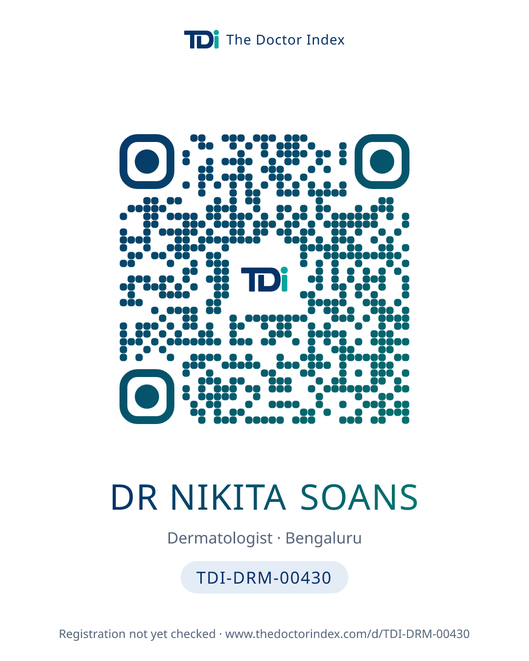 QR card for Dr Nikita Soans, TDI-DRM-00430