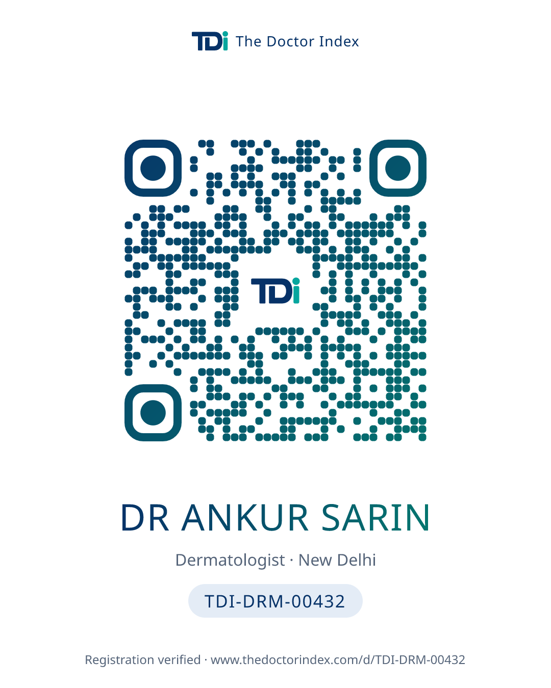 QR card for Dr Ankur Sarin, TDI-DRM-00432