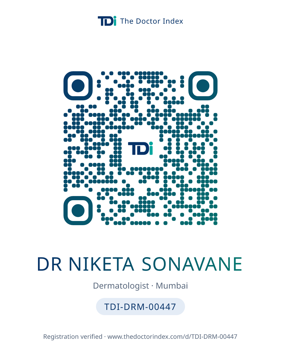 QR card for Dr Niketa Sonavane, TDI-DRM-00447