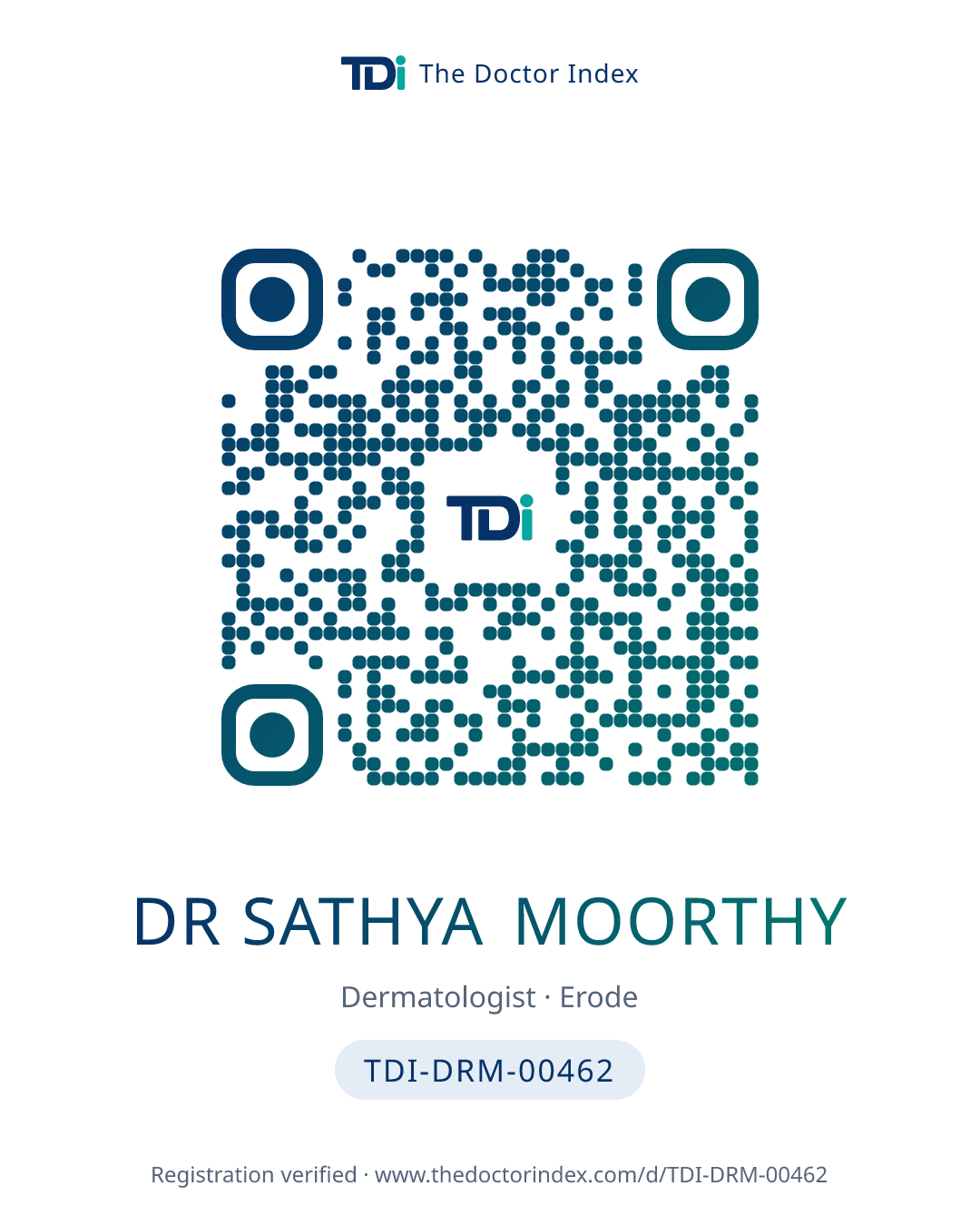 QR card for Dr Sathya Moorthy, TDI-DRM-00462