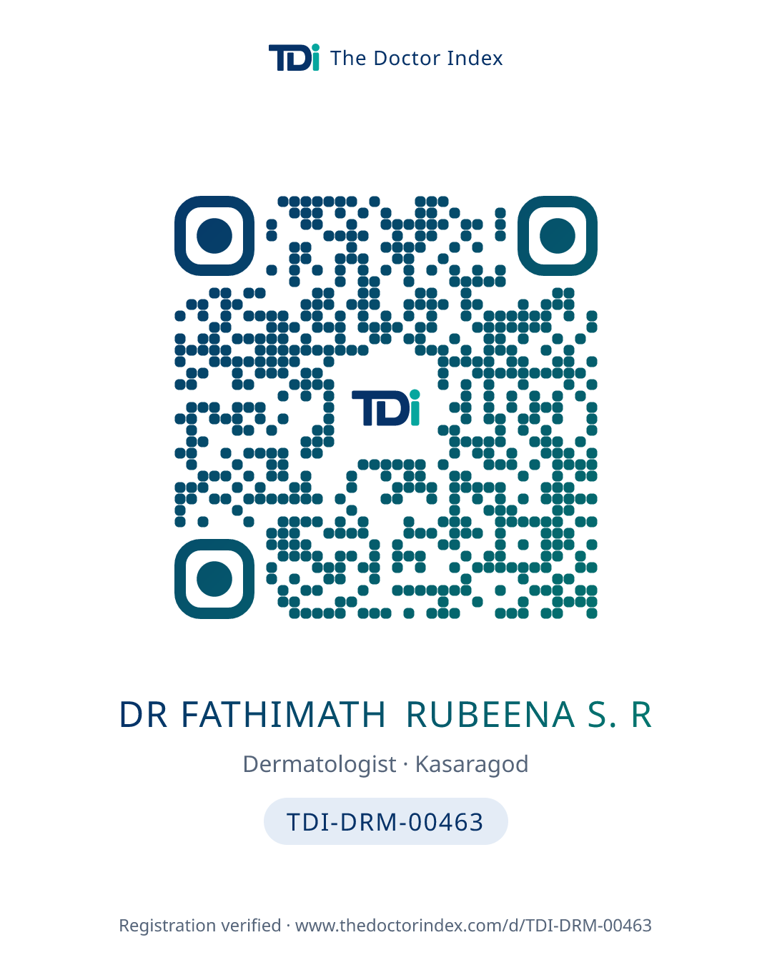 QR card for Dr Fathimath Rubeena S. R, TDI-DRM-00463