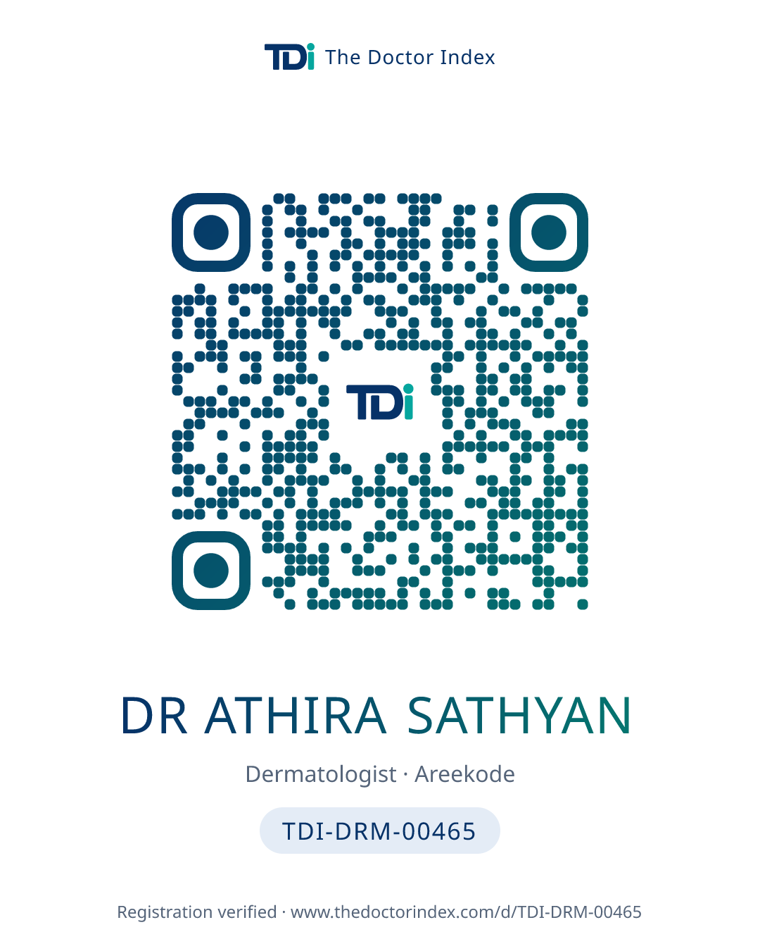 QR card for Dr Athira Sathyan, TDI-DRM-00465
