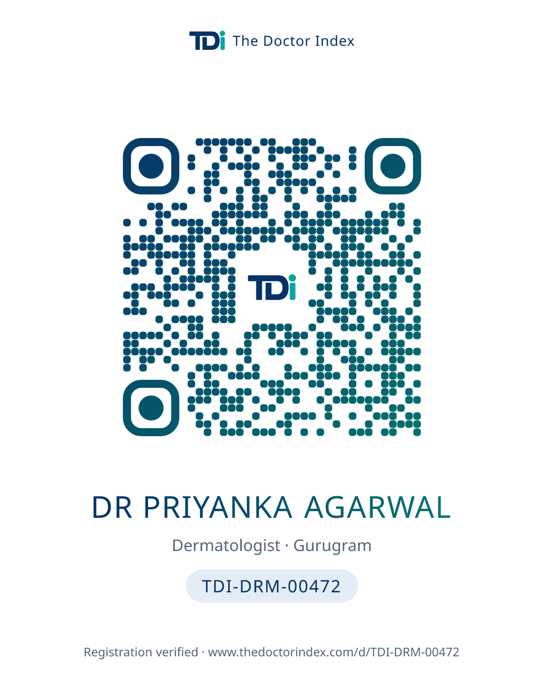 QR card for Dr Priyanka Agarwal, TDI-DRM-00472