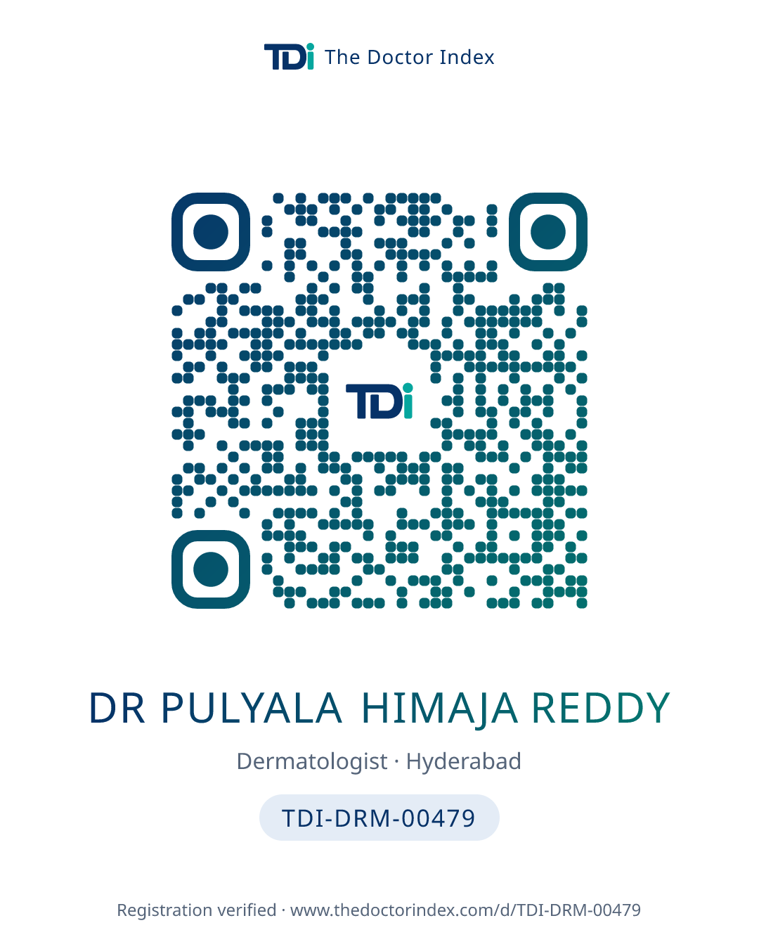 QR card for Dr Pulyala Himaja Reddy, TDI-DRM-00479
