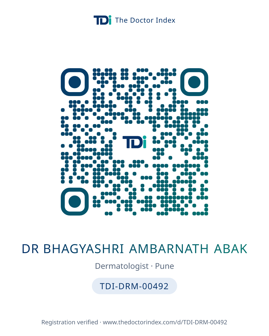 QR card for Dr Bhagyashri Ambarnath Abak, TDI-DRM-00492