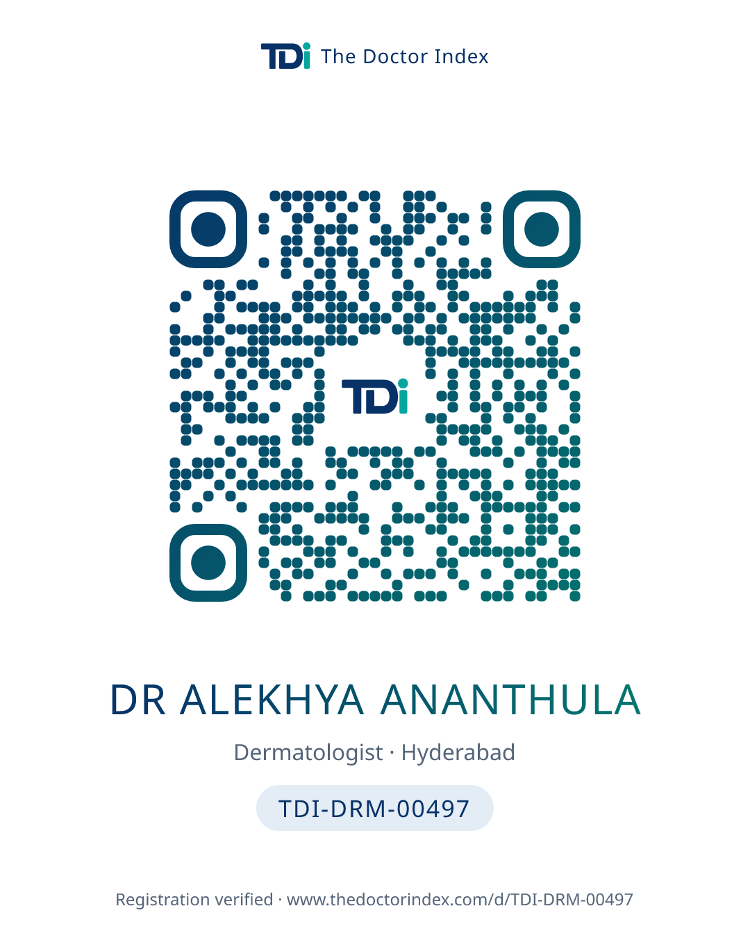 QR card for Dr Alekhya Ananthula, TDI-DRM-00497