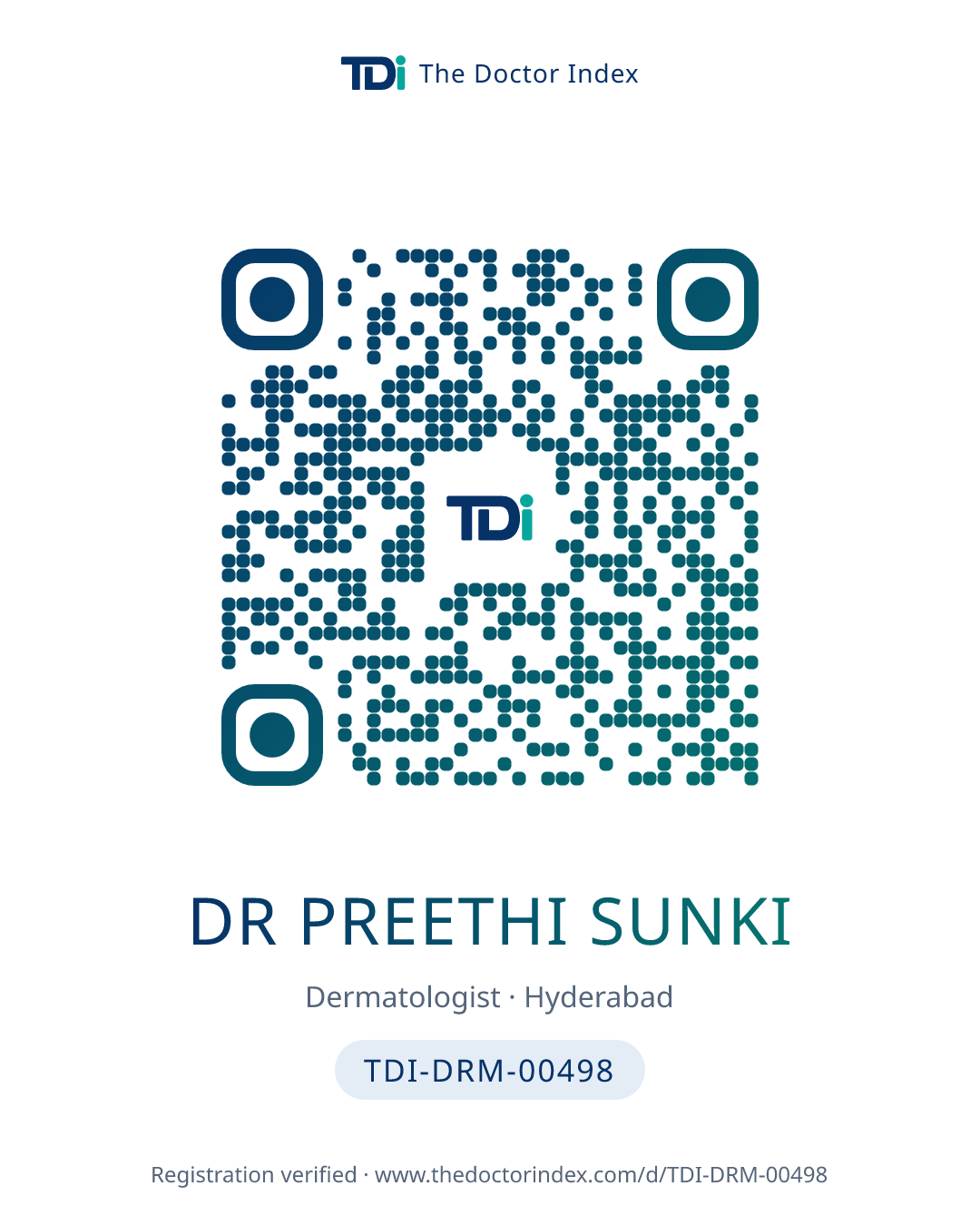 QR card for Dr Preethi Sunki, TDI-DRM-00498