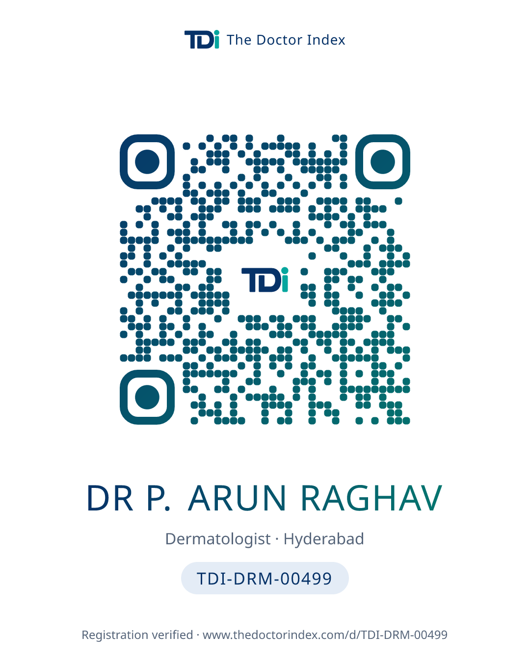 QR card for Dr P. Arun Raghav, TDI-DRM-00499