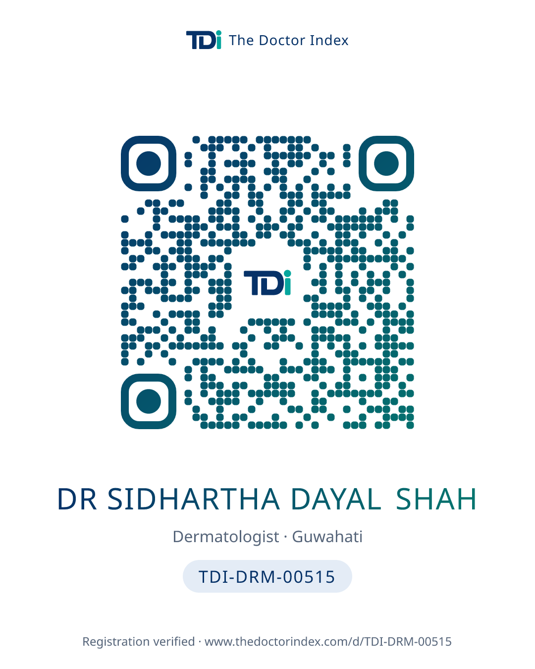 QR card for Dr Sidhartha Dayal Shah, TDI-DRM-00515