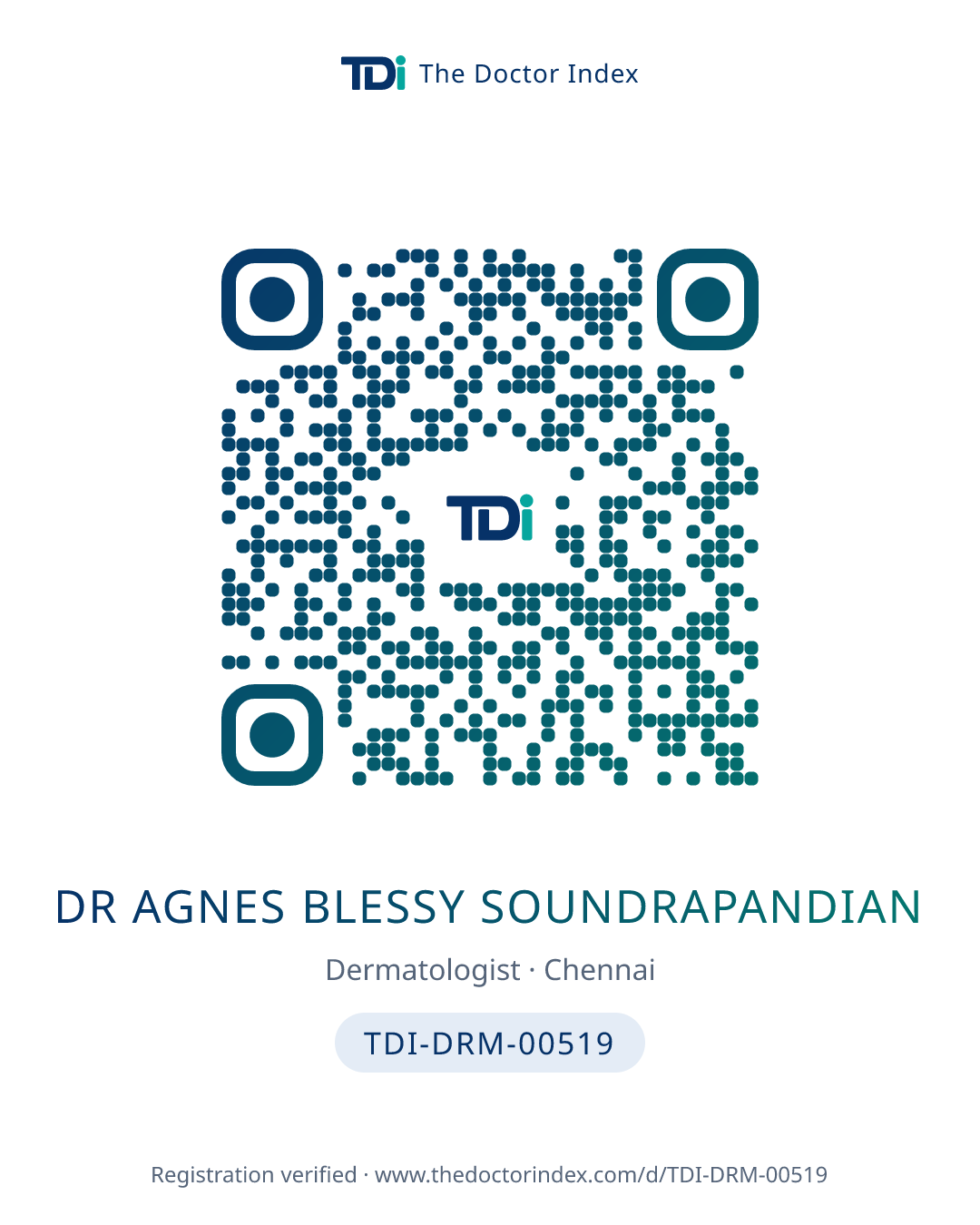 QR card for Dr Agnes Blessy Soundrapandian, TDI-DRM-00519