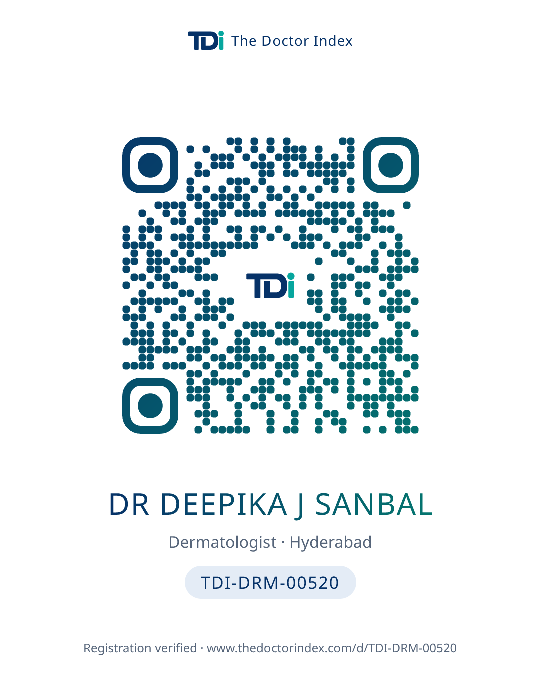 QR card for Dr Deepika J Sanbal, TDI-DRM-00520