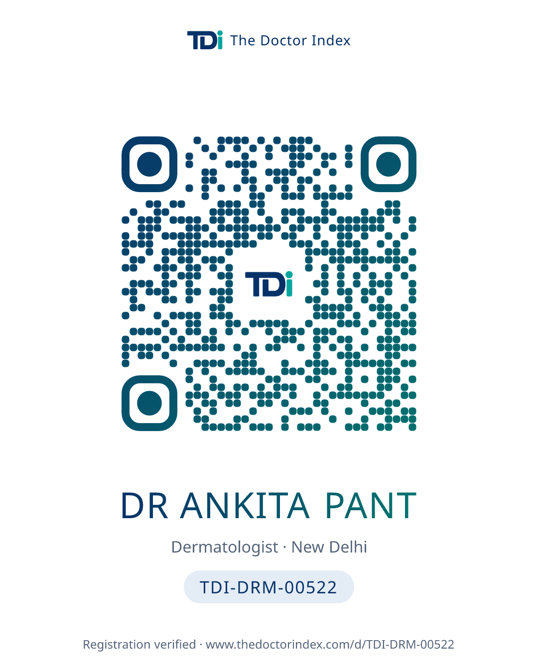 QR card for Dr Ankita Pant, TDI-DRM-00522