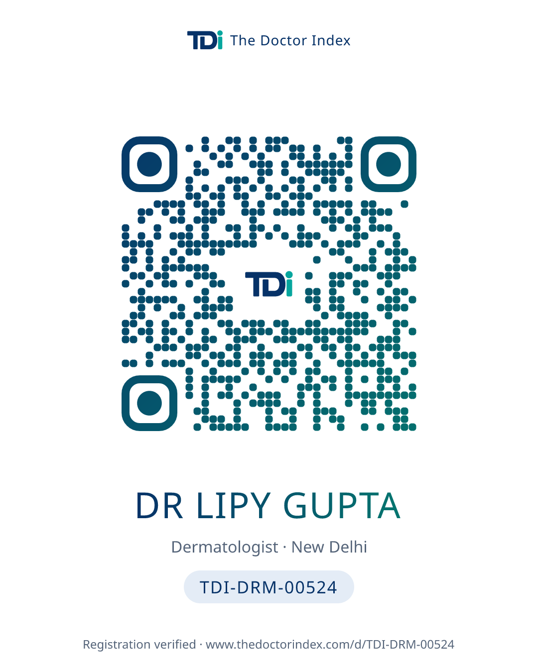 QR card for Dr Lipy Gupta, TDI-DRM-00524