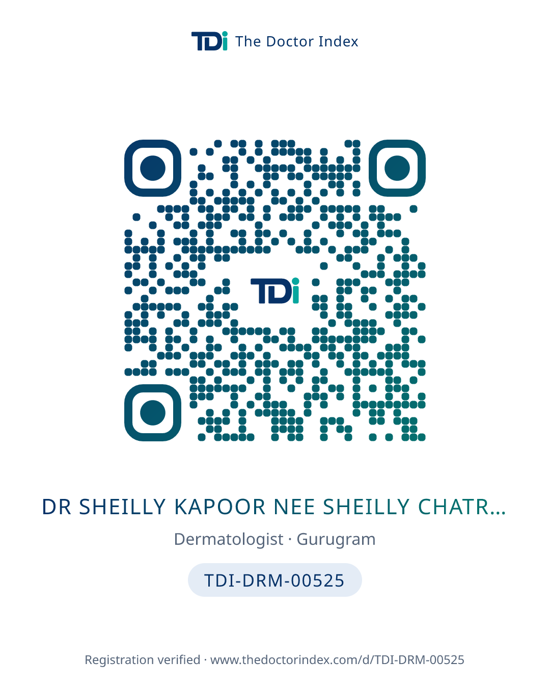 QR card for Dr Sheilly Kapoor Nee Sheilly Chatrath, TDI-DRM-00525