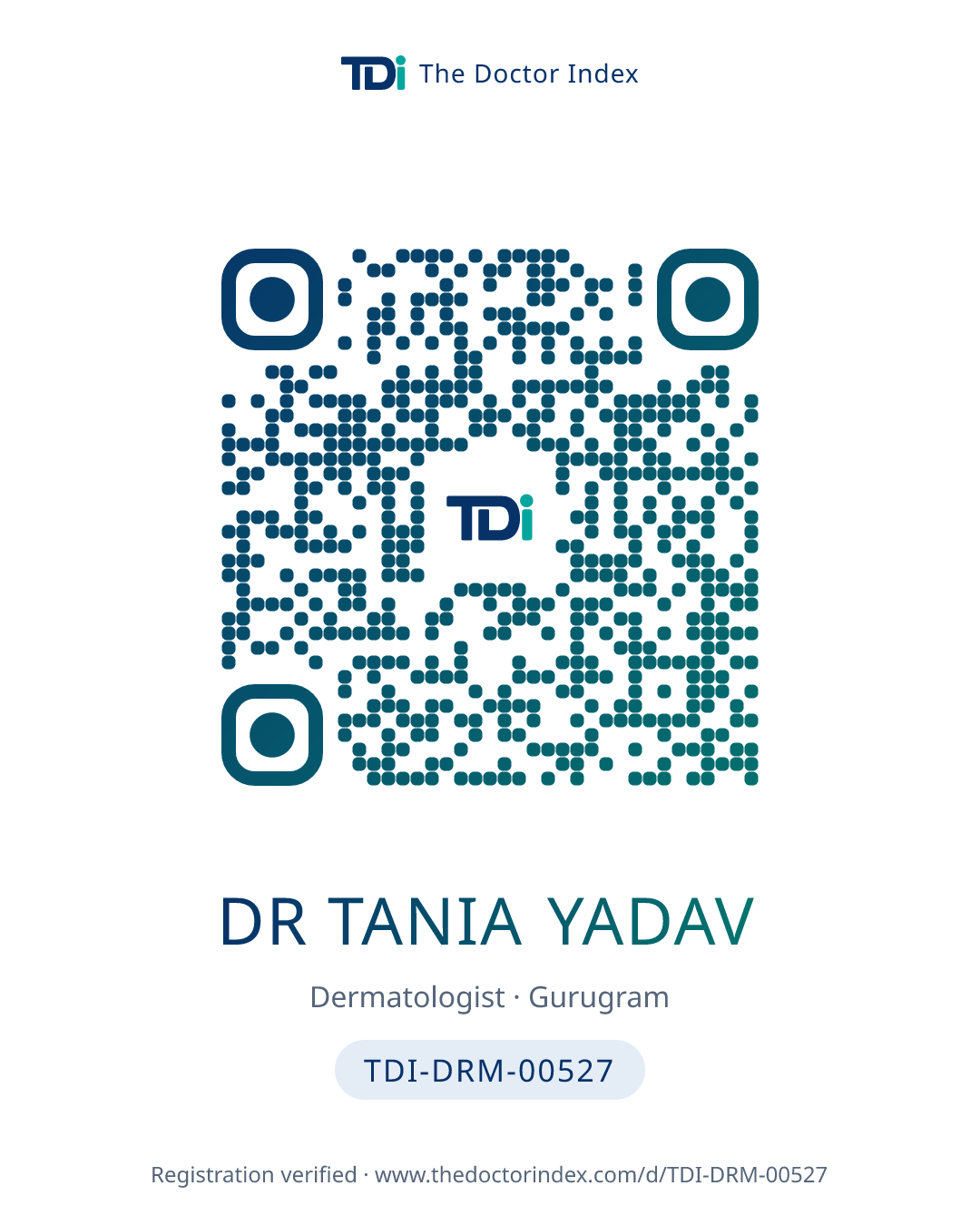 QR card for Dr Tania Yadav, TDI-DRM-00527