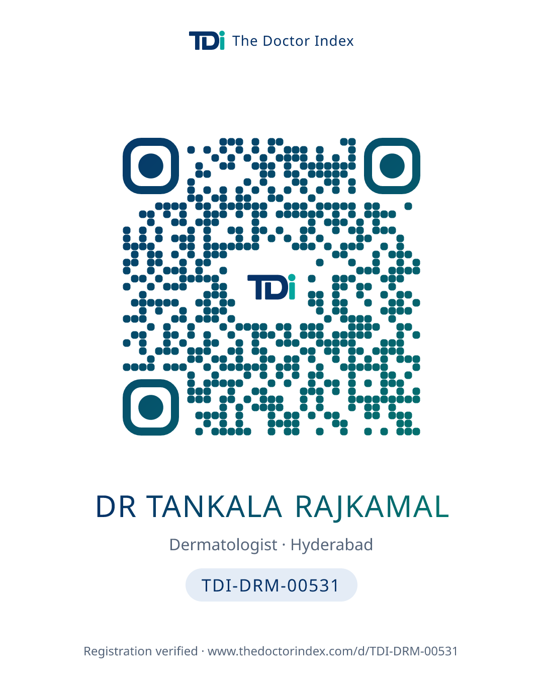 QR card for Dr Tankala Rajkamal, TDI-DRM-00531