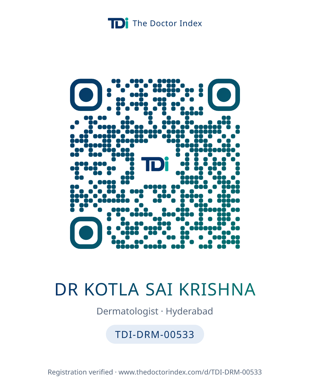 QR card for Dr Kotla Sai Krishna, TDI-DRM-00533