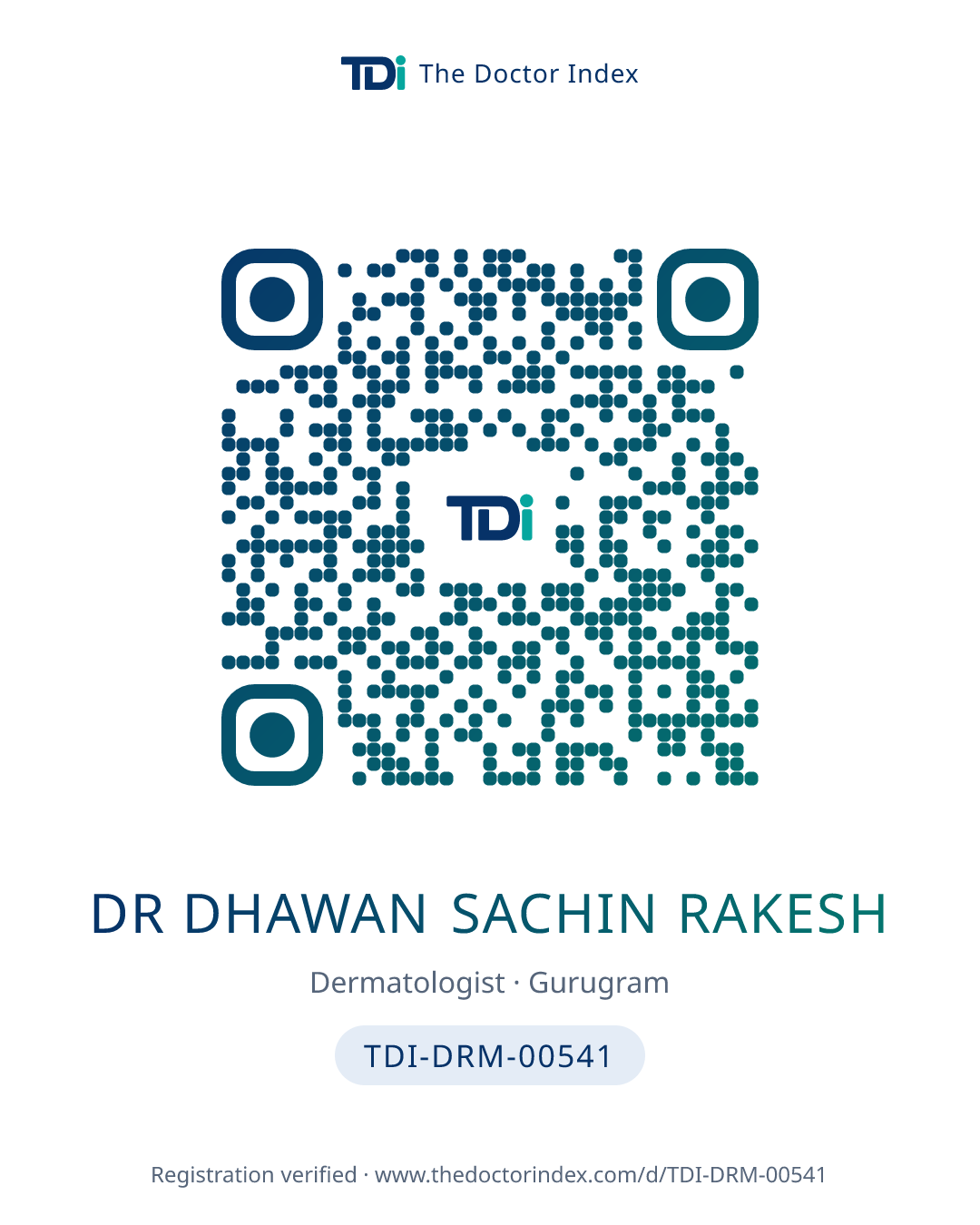 QR card for Dr Dhawan Sachin Rakesh, TDI-DRM-00541