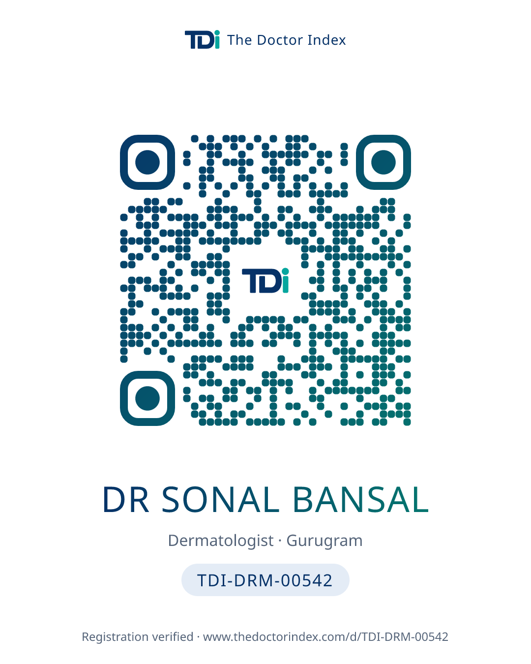 QR card for Dr Sonal Bansal, TDI-DRM-00542