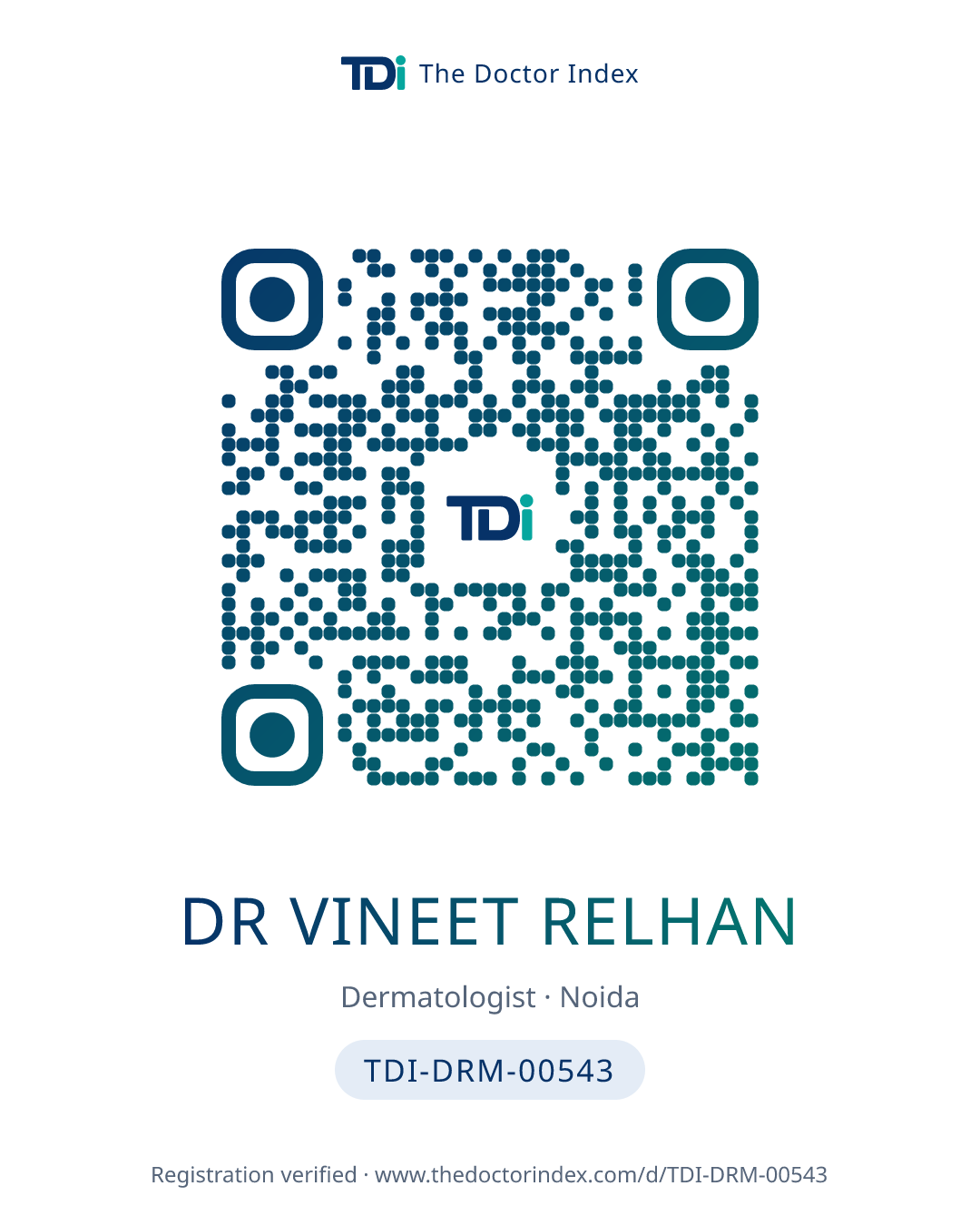 QR card for Dr Vineet Relhan, TDI-DRM-00543