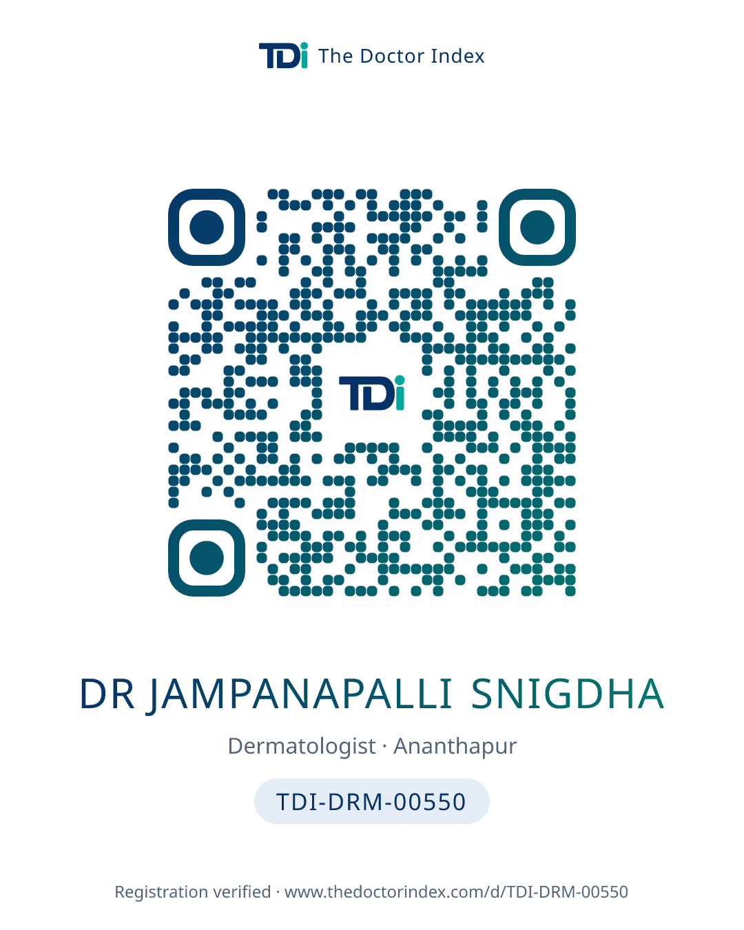QR card for Dr Jampanapalli Snigdha, TDI-DRM-00550