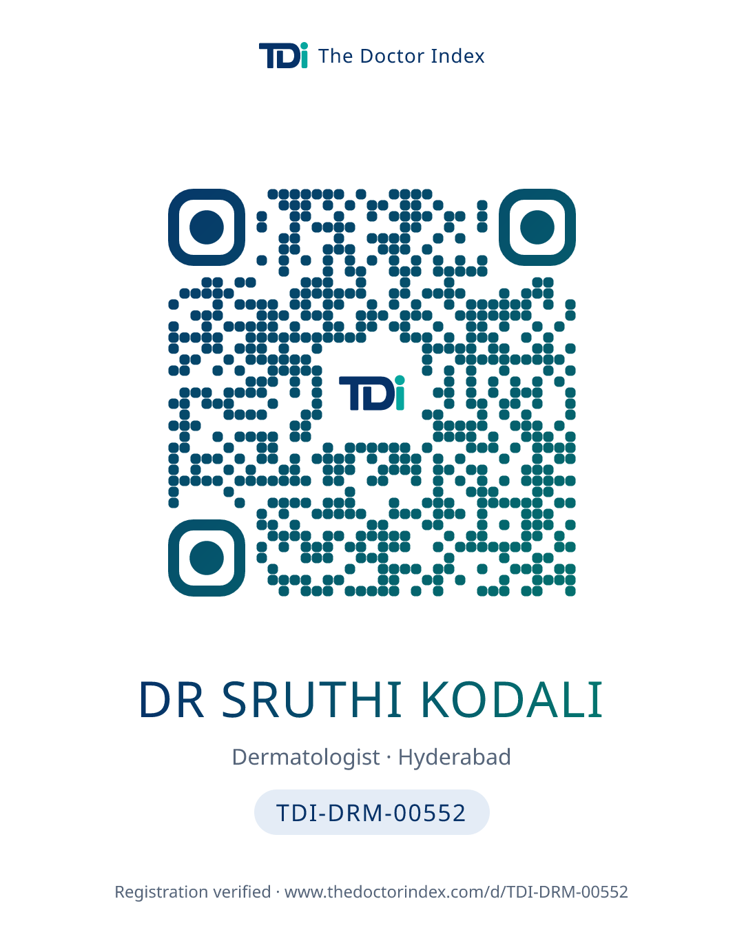 QR card for Dr Sruthi Kodali, TDI-DRM-00552