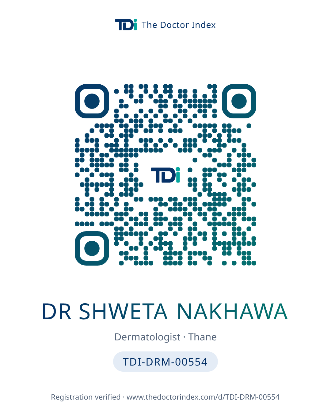 QR card for Dr Shweta Nakhawa, TDI-DRM-00554