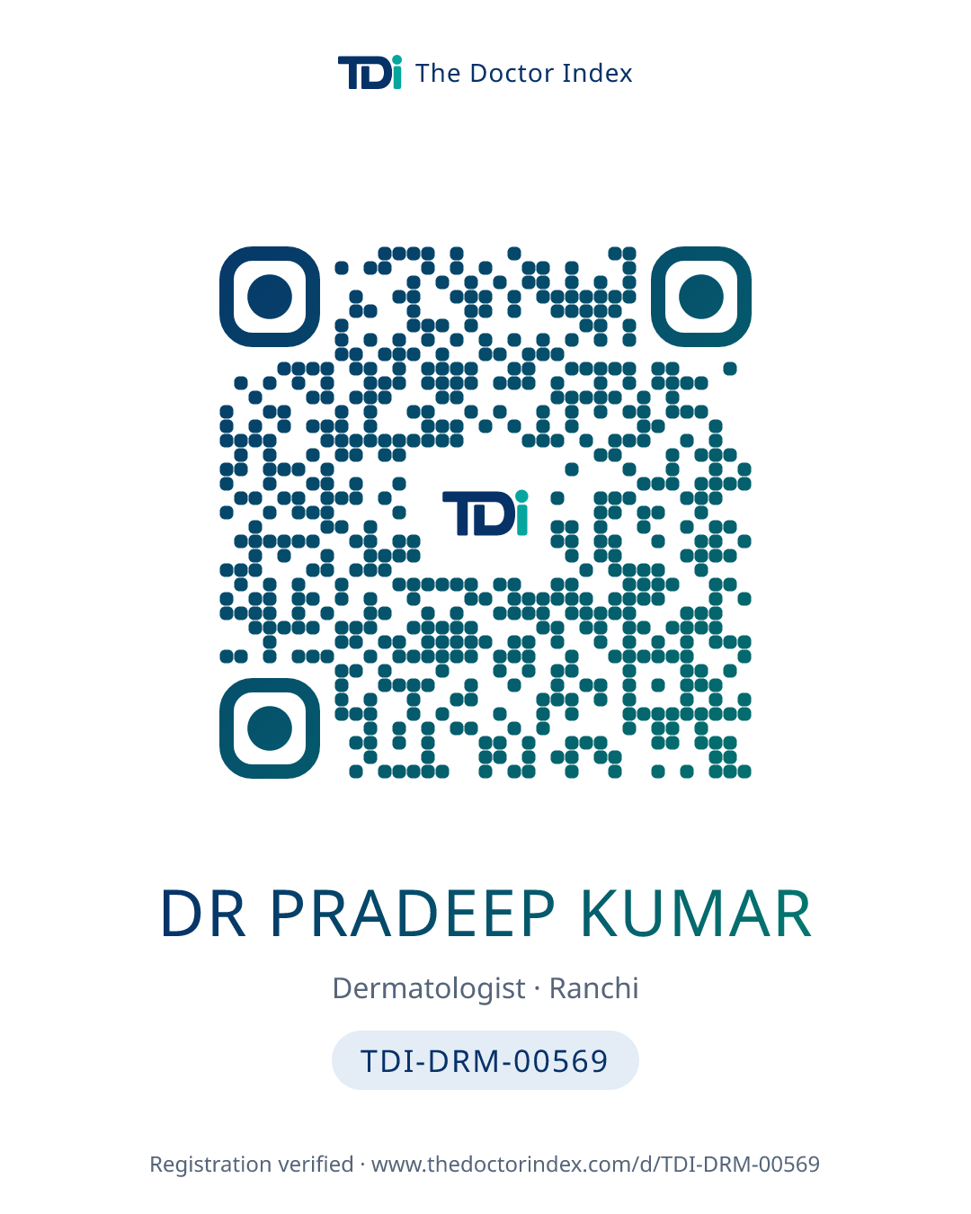QR card for Dr Pradeep Kumar, TDI-DRM-00569
