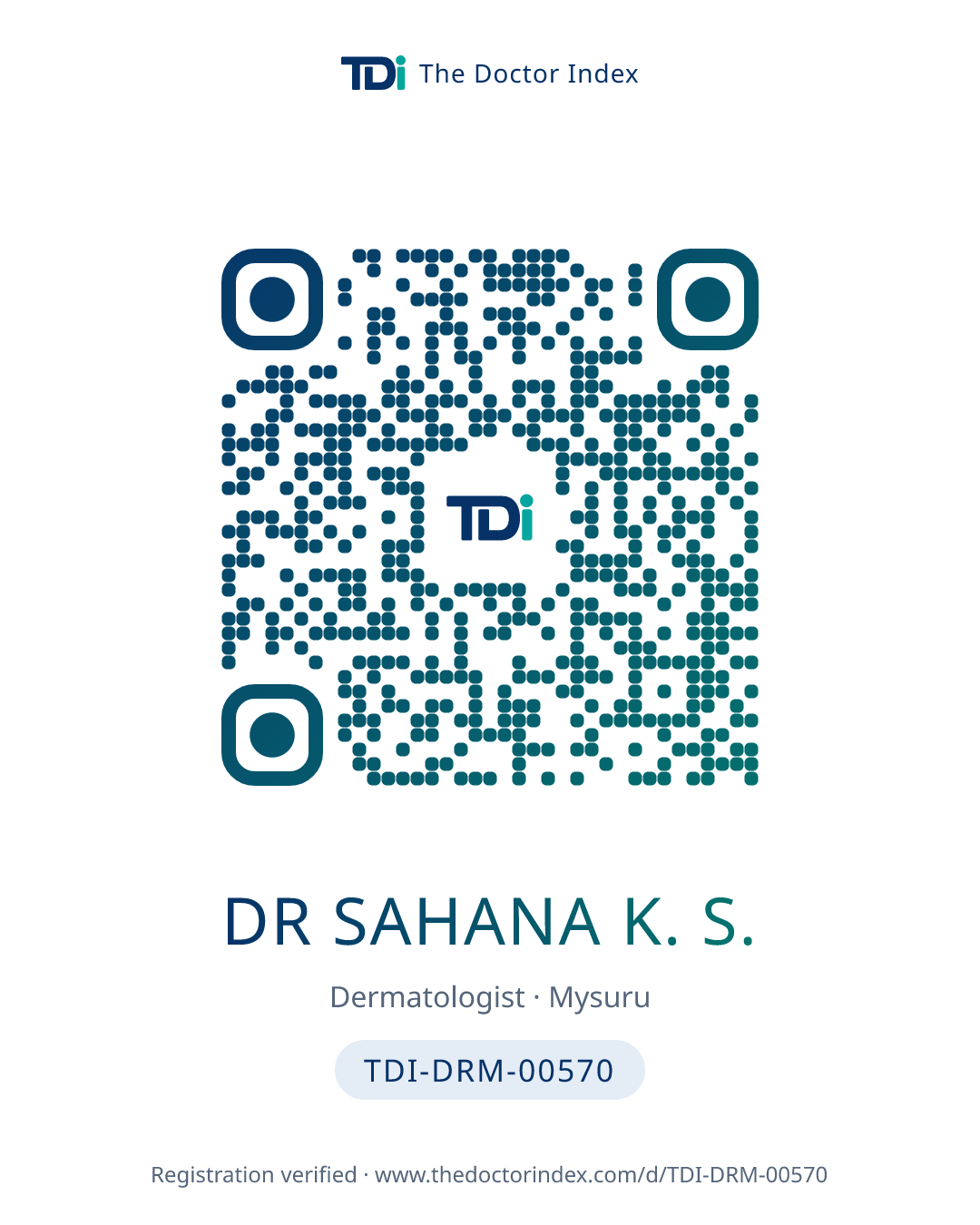 QR card for Dr Sahana K. S., TDI-DRM-00570