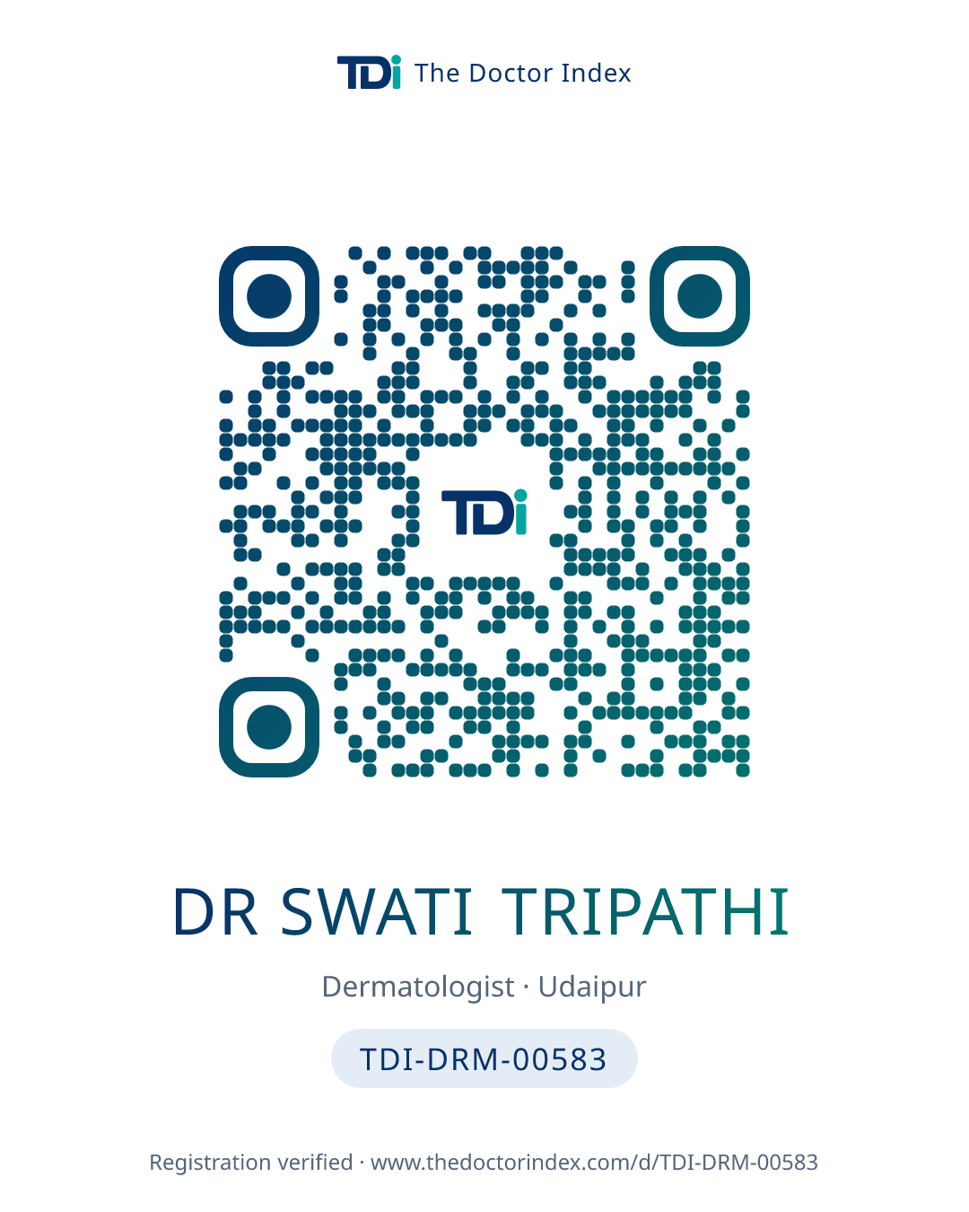 QR card for Dr Swati Tripathi, TDI-DRM-00583