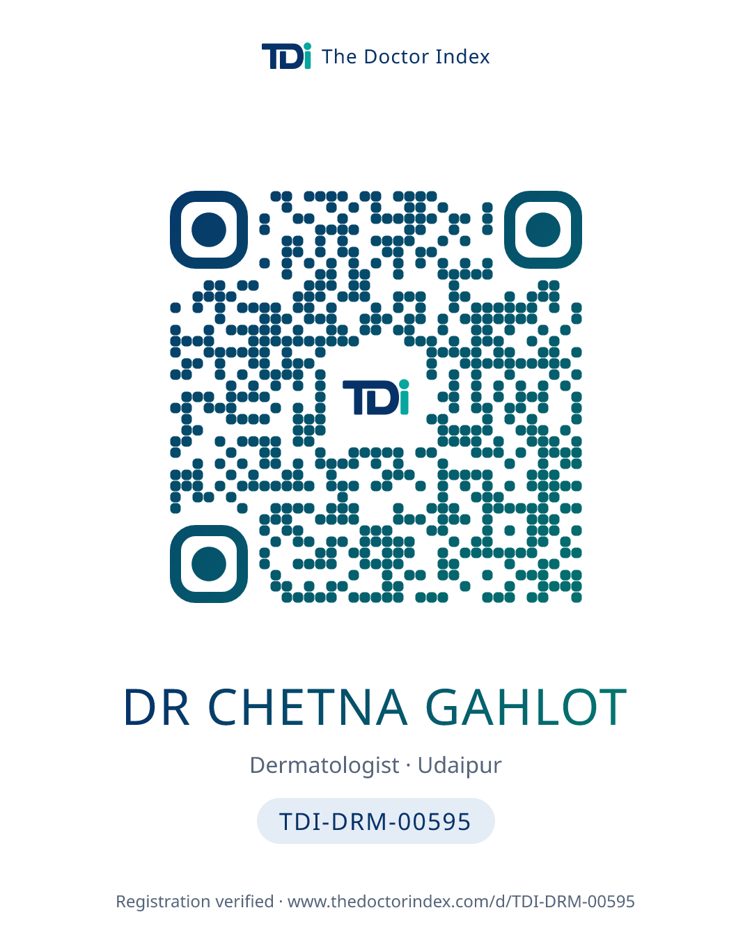QR card for Dr Chetna Gahlot, TDI-DRM-00595