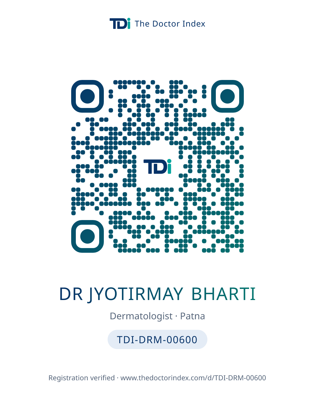 QR card for Dr Jyotirmay Bharti, TDI-DRM-00600