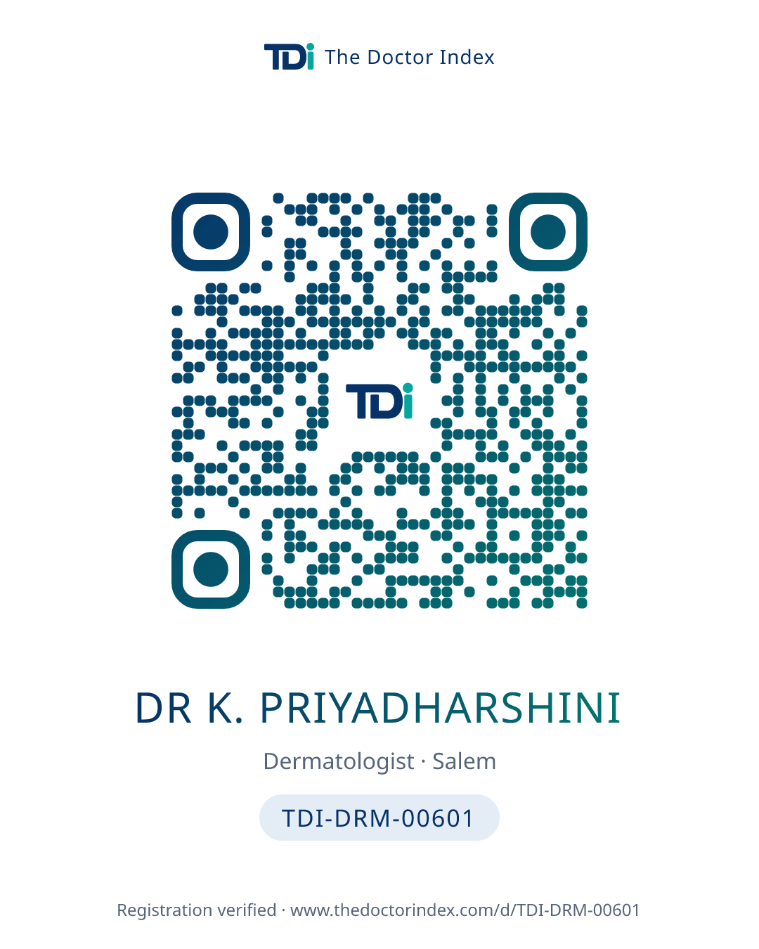 QR card for Dr K. Priyadharshini, TDI-DRM-00601