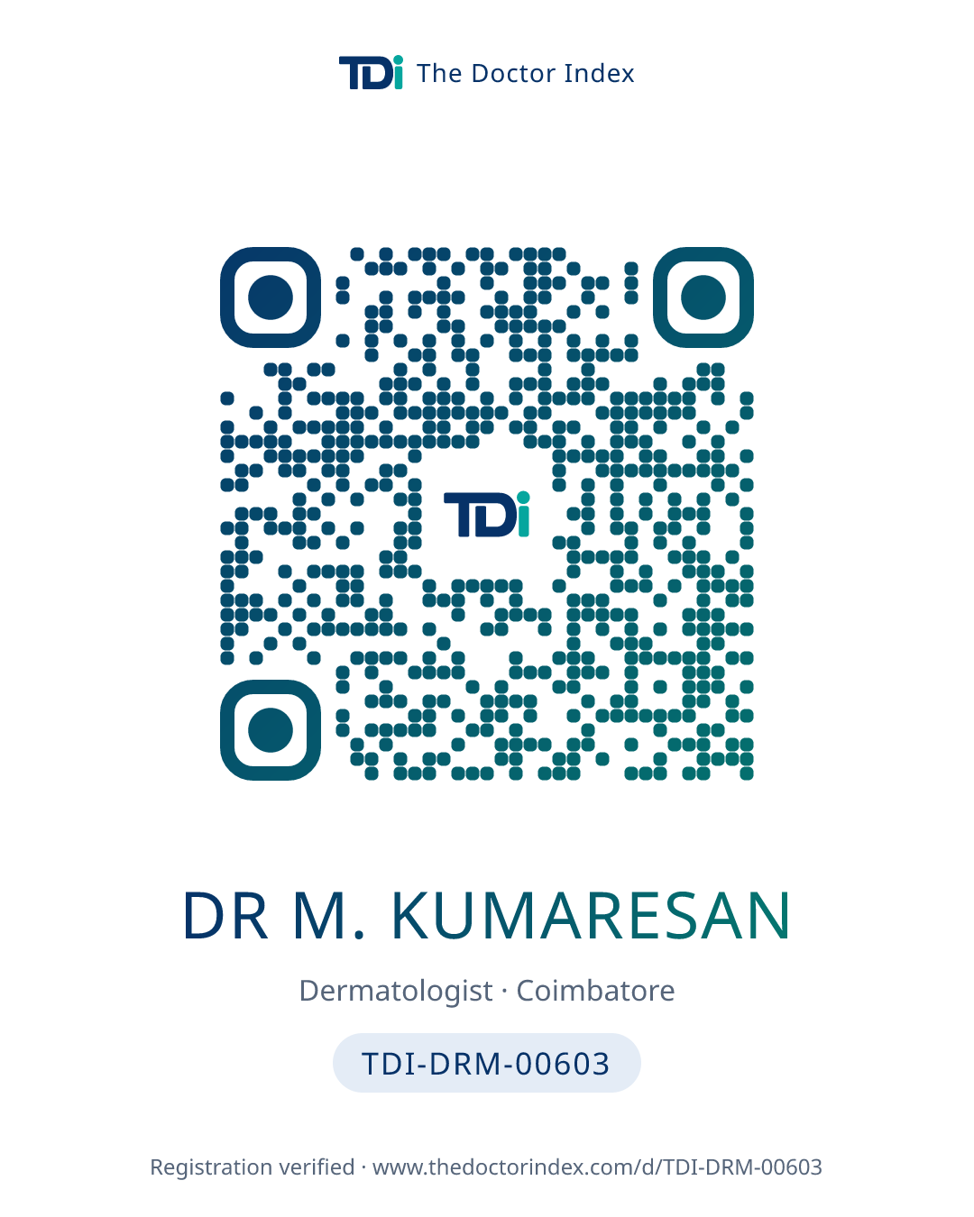 QR card for Dr M. Kumaresan, TDI-DRM-00603