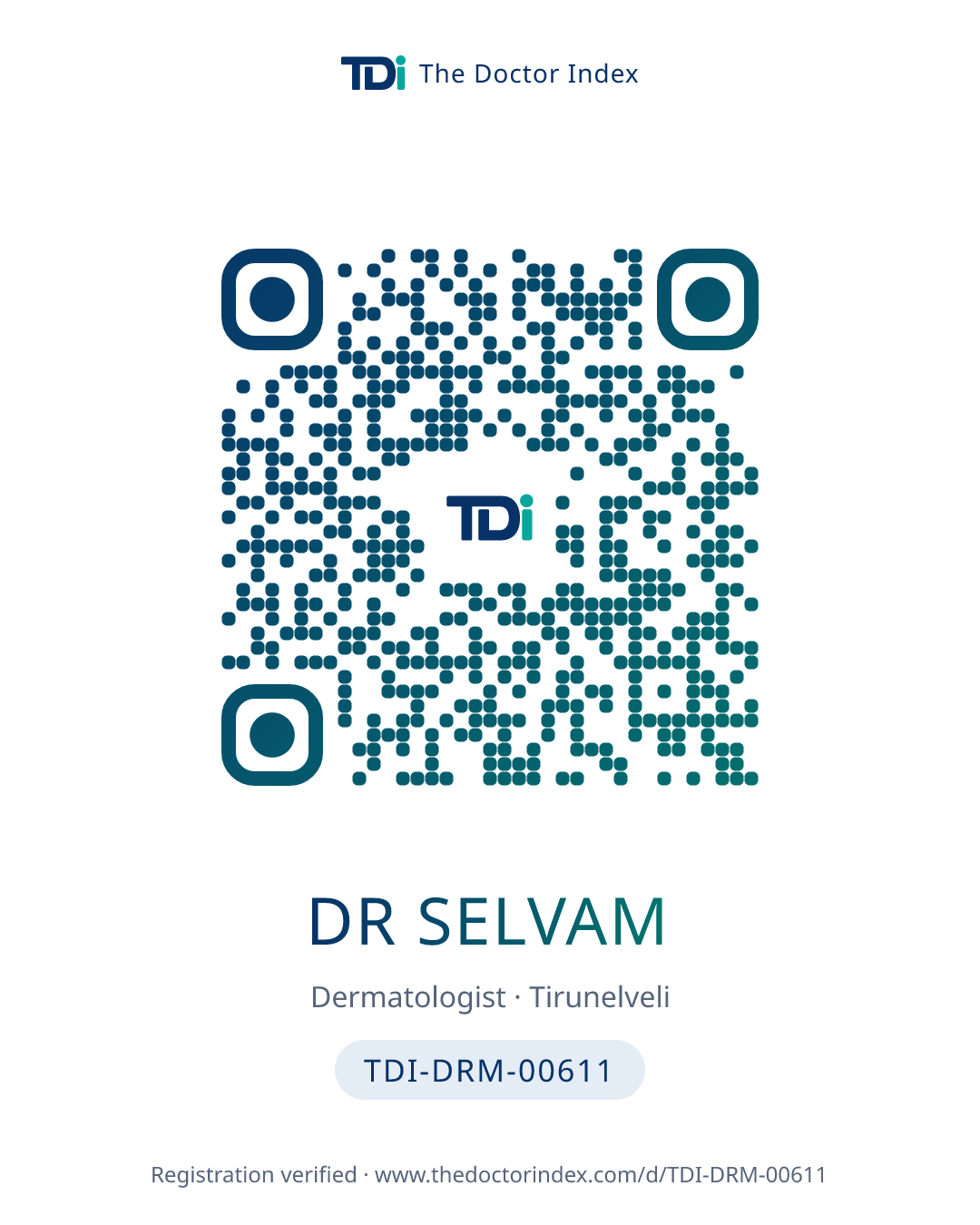 QR card for Dr Selvam, TDI-DRM-00611