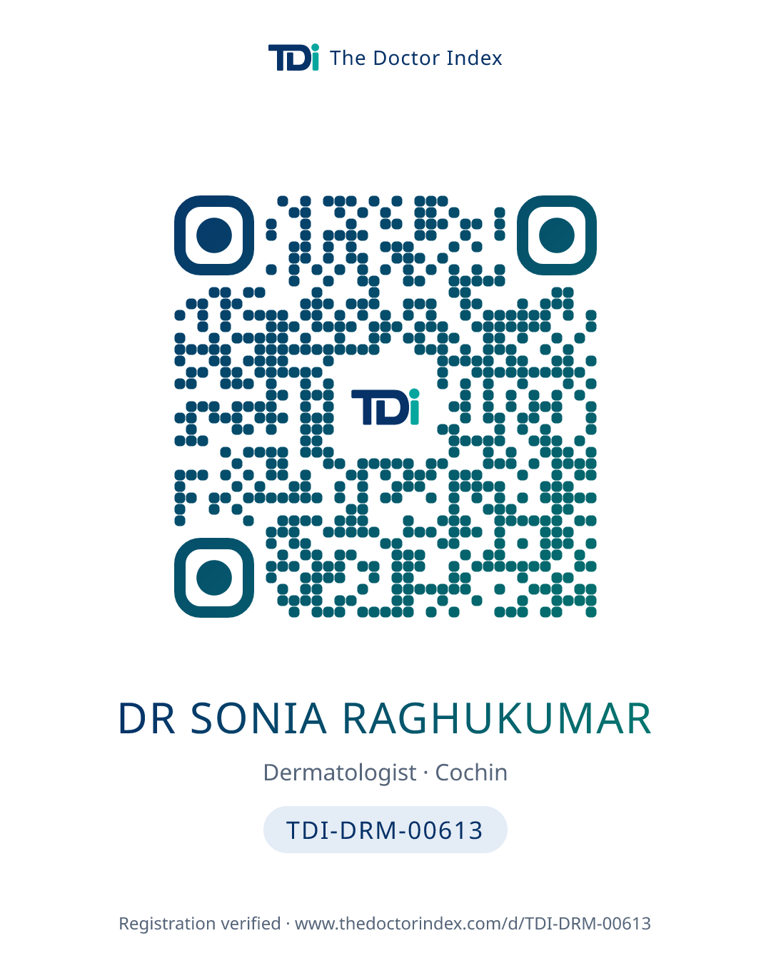 QR card for Dr Sonia Raghukumar, TDI-DRM-00613