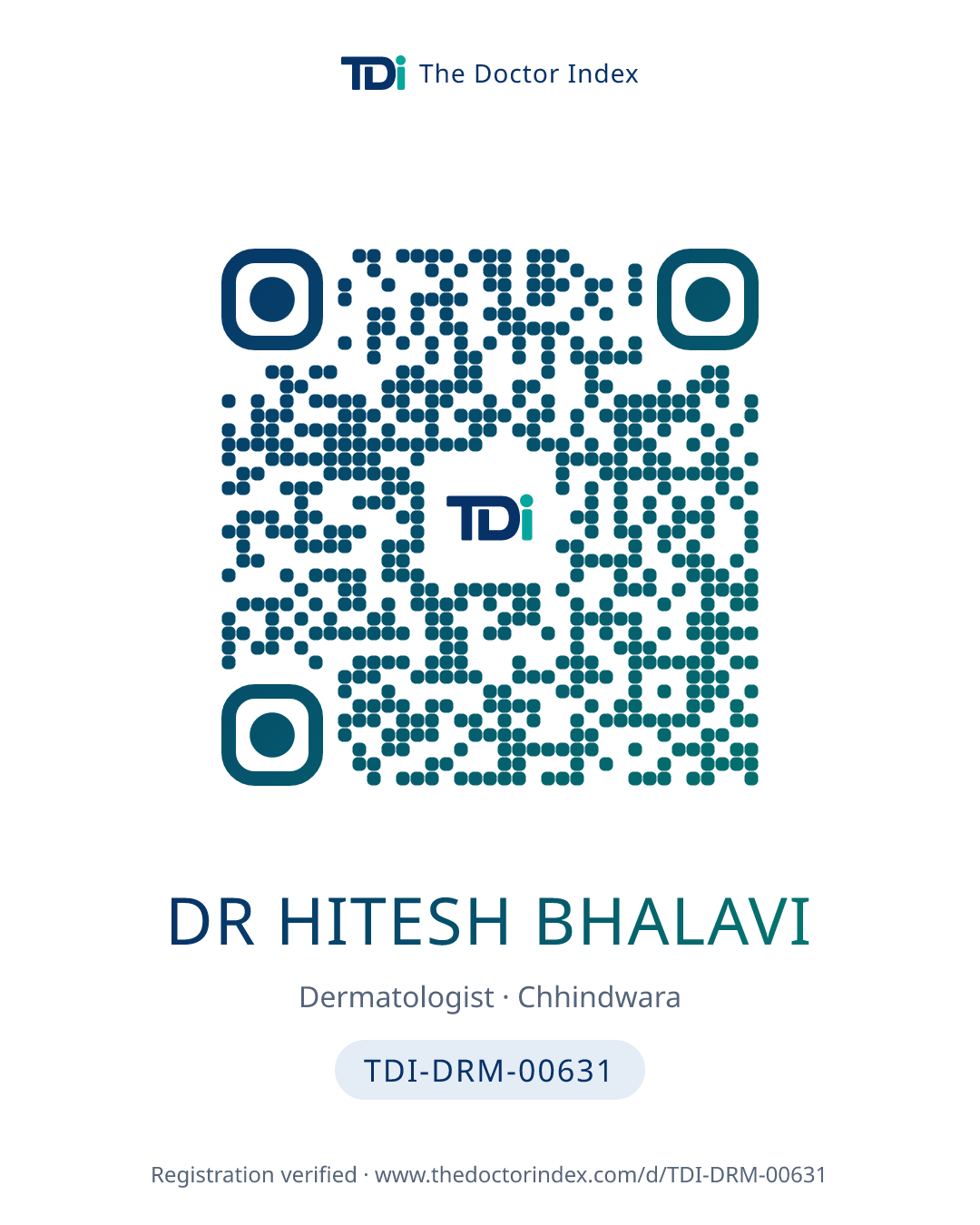 QR card for Dr Hitesh Bhalavi, TDI-DRM-00631