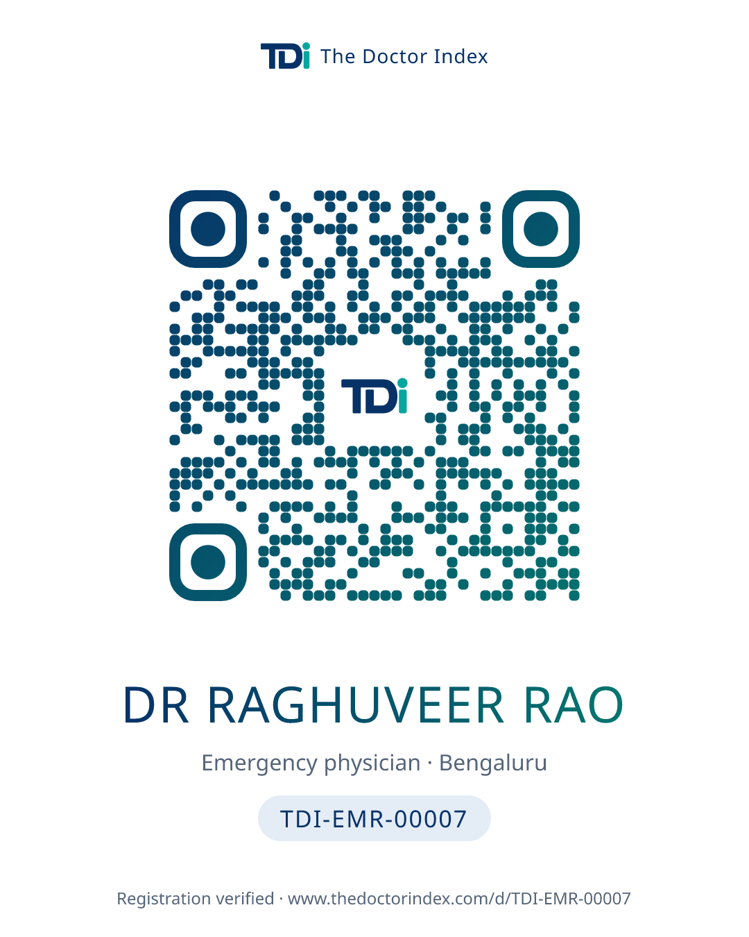 QR card for Dr Raghuveer Rao, TDI-EMR-00007
