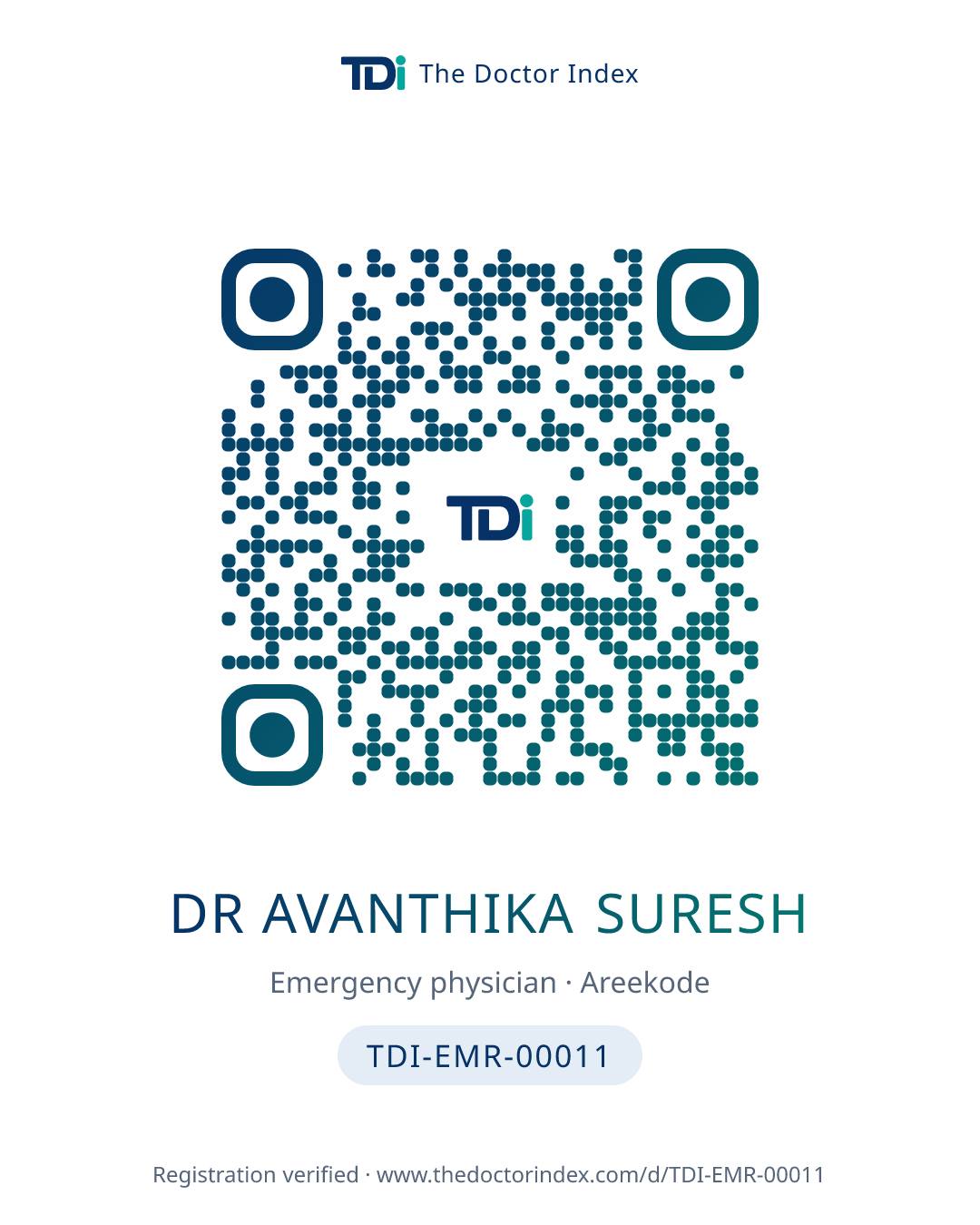 QR card for Dr Avanthika Suresh, TDI-EMR-00011