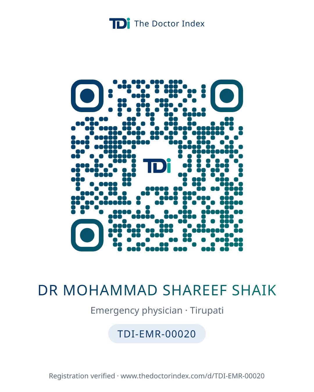 QR card for Dr Mohammad Shareef Shaik, TDI-EMR-00020
