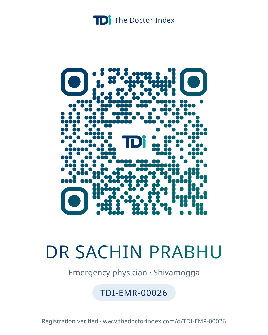QR card for Dr Sachin Prabhu, TDI-EMR-00026