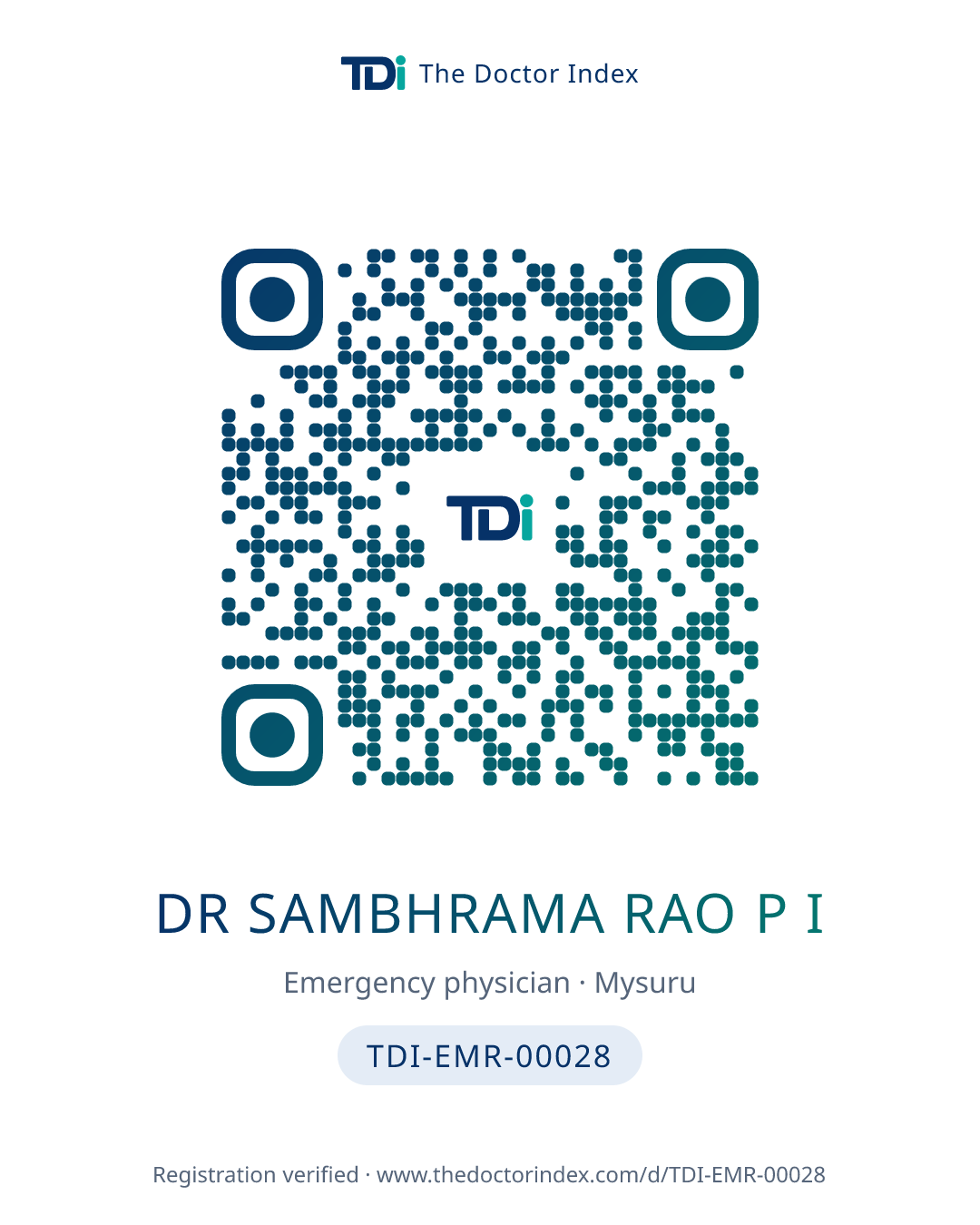 QR card for Dr Sambhrama Rao P I, TDI-EMR-00028