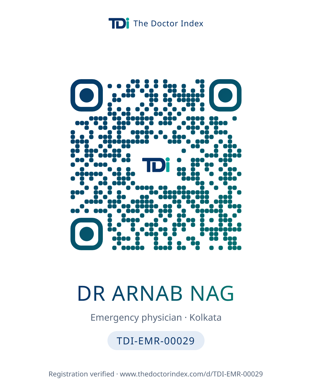 QR card for Dr Arnab Nag, TDI-EMR-00029