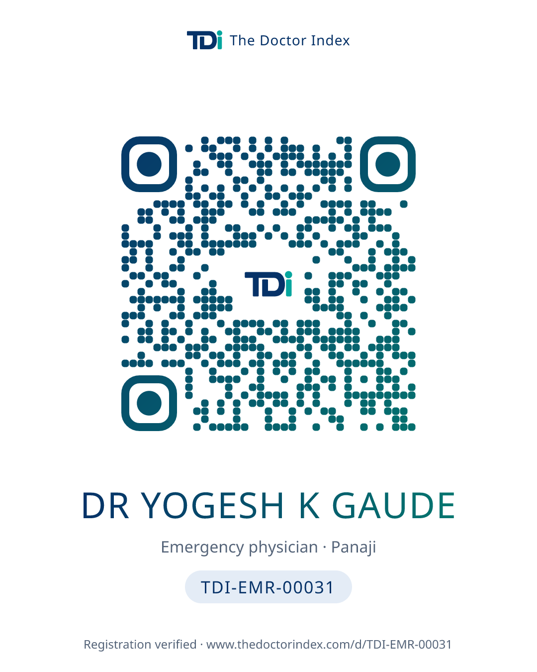 QR card for Dr Yogesh K Gaude, TDI-EMR-00031