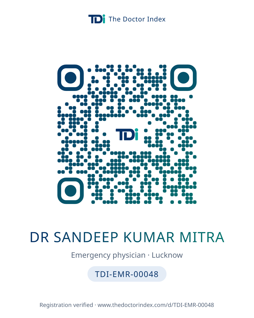 QR card for Dr Sandeep Kumar Mitra, TDI-EMR-00048