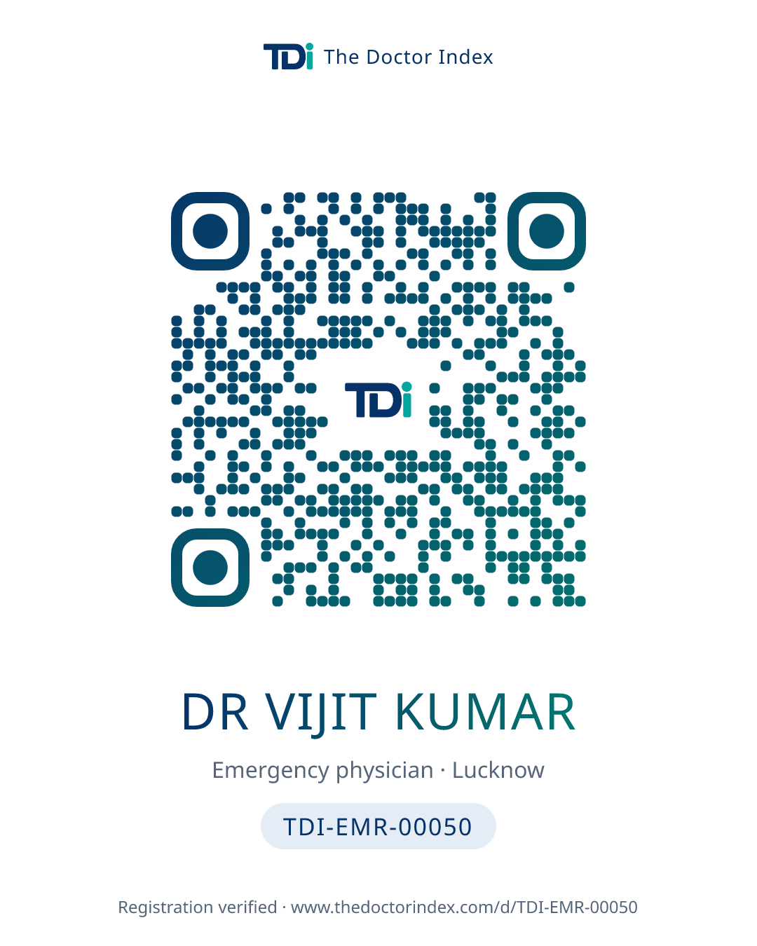 QR card for Dr Vijit Kumar, TDI-EMR-00050